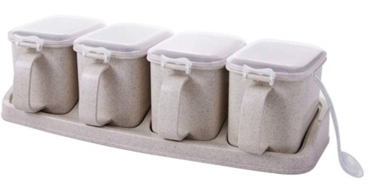 Kruidenpotjes/Voorraadpotjes 4 stuks, Beige in de groep HUISHOUDEN & TUIN / Keukengerei / Lunchboxen & Voedselcontainer bij TP E-commerce Nordic AB (38-80538)