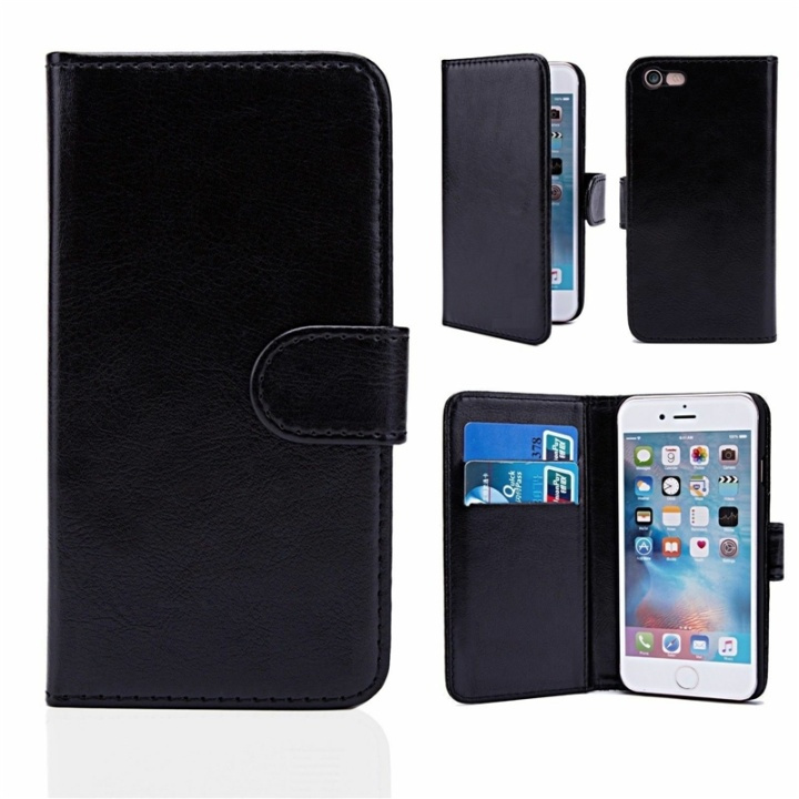 Kunstlederen portemonneehoesje, 2 kaartsleuven voor iPhone 7/8/SE, zwart in de groep SMARTPHONE & TABLETS / Mobielbescherming / Apple / iPhone 7 / Wallet Case bij TP E-commerce Nordic AB (38-80694)