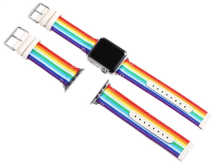 Horlogeband van textiel voor Apple Watch 44 mm, Regenboog in de groep SMARTPHONE & TABLETS / Training, thuis & vrije tijd / Apple Watch & Accessoires / Accessoires bij TP E-commerce Nordic AB (38-80843)