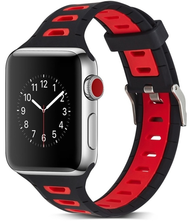 Siliconen horlogeband compatibel met Apple Watch, 38mm, Zwart, Rood in de groep SMARTPHONE & TABLETS / Training, thuis & vrije tijd / Apple Watch & Accessoires / Accessoires bij TP E-commerce Nordic AB (38-80895)