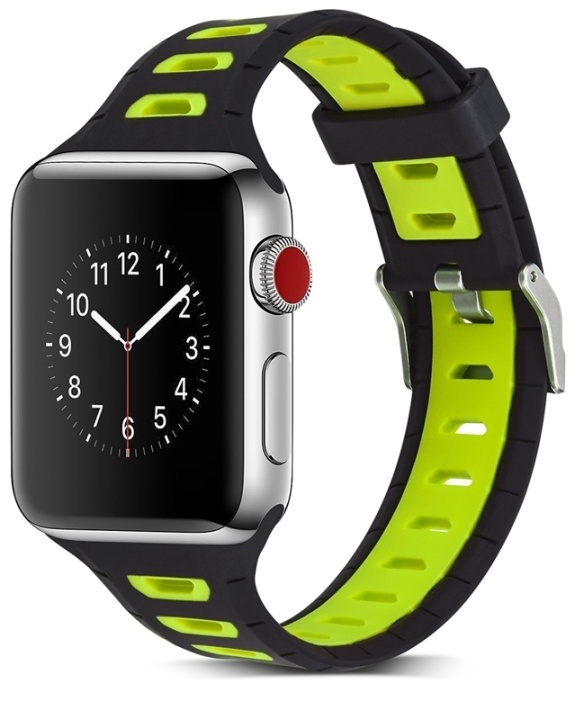 Siliconen horlogeband compatibel met Apple Watch, 38mm, Zwart, Geel in de groep SMARTPHONE & TABLETS / Training, thuis & vrije tijd / Apple Watch & Accessoires / Accessoires bij TP E-commerce Nordic AB (38-80898)
