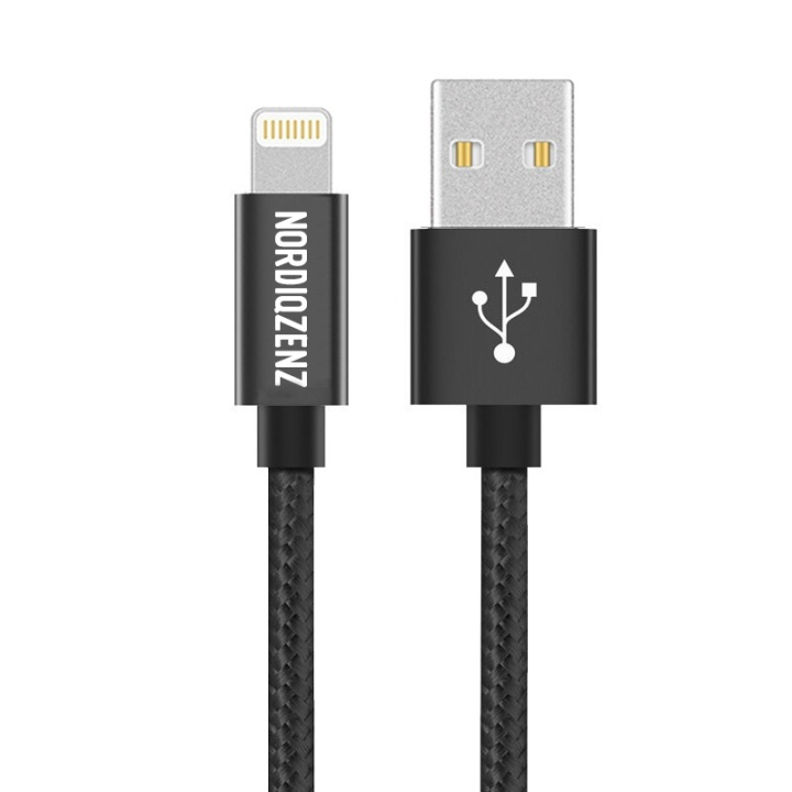 NORDIQZENZ Lightning Textiel Kabel, 50cm, Zwart in de groep SMARTPHONE & TABLETS / Opladers & Kabels / Kabels / Kabels Lightning bij TP E-commerce Nordic AB (38-81342)