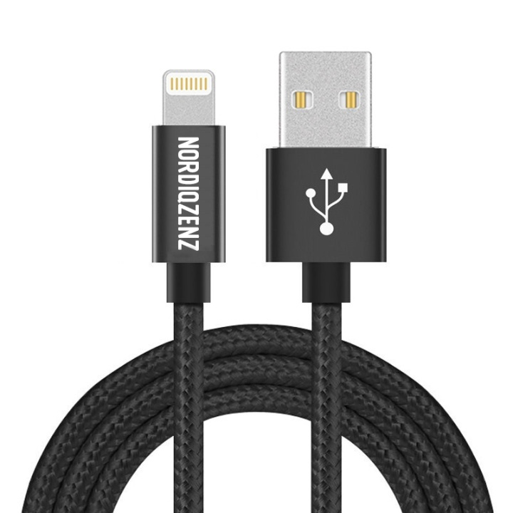 NORDIQZENZ Lightning Textilkabel, 1.5m, Zwart in de groep SMARTPHONE & TABLETS / Opladers & Kabels / Kabels / Kabels Lightning bij TP E-commerce Nordic AB (38-81344)