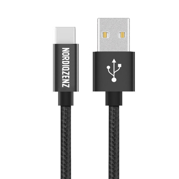 NORDIQZENZ USB-C Textilkabel, 20cm, Zwart in de groep SMARTPHONE & TABLETS / Opladers & Kabels / Kabels / Kabels Type C bij TP E-commerce Nordic AB (38-81346)