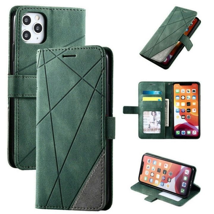 Mobielhoesje met 3 kaartsleuven voor iPhone 12 Mini, Groen in de groep SMARTPHONE & TABLETS / Mobielbescherming / Apple / iPhone 12 Mini / Wallet Case bij TP E-commerce Nordic AB (38-81821)