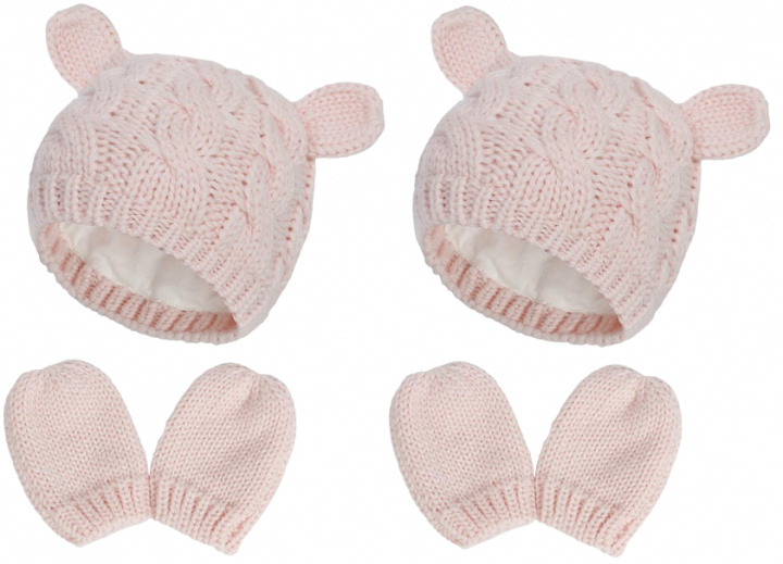 2 x Schattige gebreide set met muts en wanten voor baby, Medium, Roze in de groep SPEELGOED, KINDER- & BABYPRODUCTEN / Kindertextiel / Babydekens bij TP E-commerce Nordic AB (38-83047)