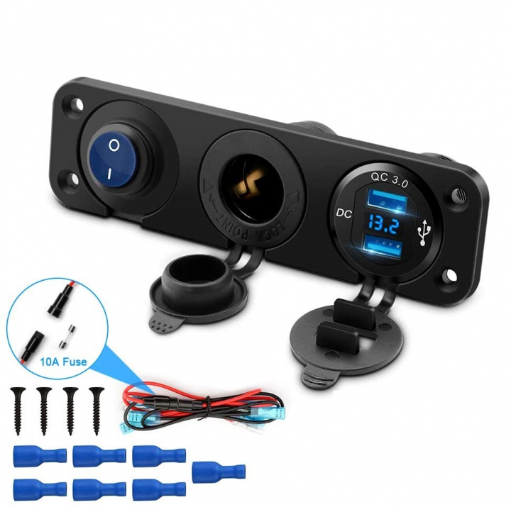 Extra sockets for car, boat, motorhome, 12V and 2xUSB + switch in de groep AUTO / Auto-accessoires / Andere auto-accessoires bij TP E-commerce Nordic AB (38-83084)