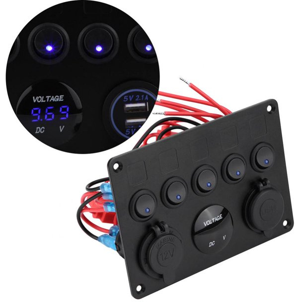 Schakelpaneel voor auto, boot, caravan + voltmeter, USB en stopcontact 12-24V in de groep AUTO / Auto-accessoires / 12 volt-accessoires bij TP E-commerce Nordic AB (38-83090)