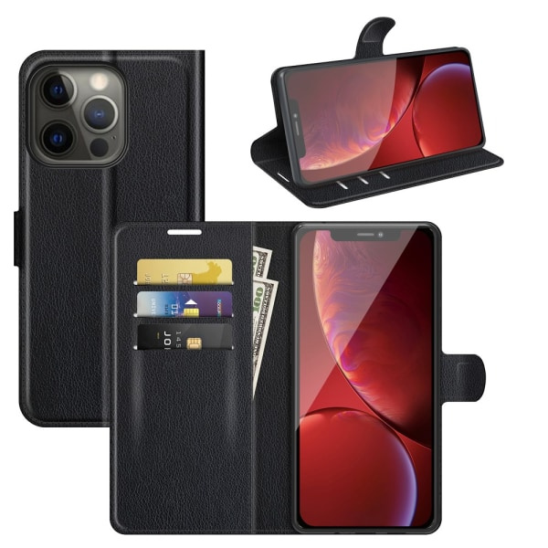 PU-leren hoesje voor iPhone 13, Zwart in de groep SMARTPHONE & TABLETS / Mobielbescherming / Apple / iPhone 13 / Wallet Case bij TP E-commerce Nordic AB (38-83142)