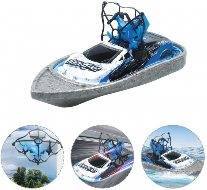 3-in-1 radiografisch bestuurbaar terreinvoertuig 2,4 G - drone, boot, auto 4-assig, blauw/grijs in de groep SPEELGOED, KINDER- & BABYPRODUCTEN / Op afstand bestuurbaar / Afstand bestuurbare auto\'s bij TP E-commerce Nordic AB (38-83168)