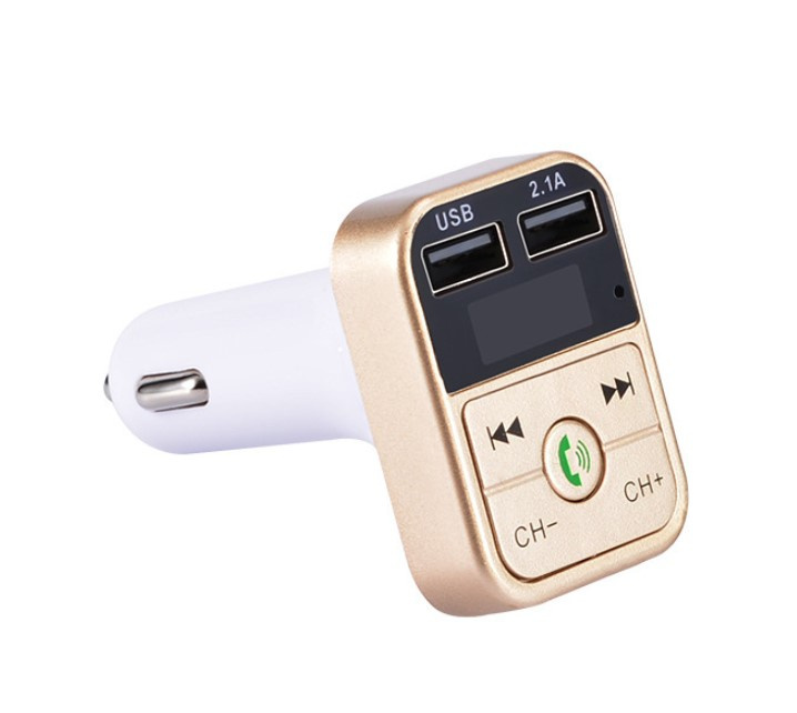 2-in-1 FM-zender met dubbele USB-aansluitingen, display en knoppen, goud in de groep AUTO / Autoaudio & Multimedia / FM-zender bij TP E-commerce Nordic AB (38-83315)