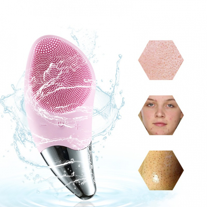 Vibrerende gezichtsreiniger van siliconen, Roze in de groep BEAUTY & HEALTH / Huidsverzorging / Gezicht / Hulpmiddelen voor huidverzorging bij TP E-commerce Nordic AB (38-83335)