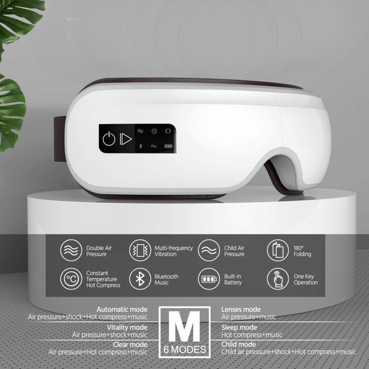 Massageapparaat voor vermoeide ogen met warmte en bluetooth-muziek, Wit in de groep BEAUTY & HEALTH / Massage & Wellness / Massage bij TP E-commerce Nordic AB (38-83336)