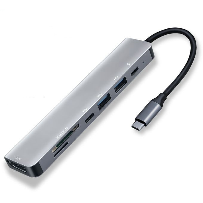 USB-C Hub 7-poort, grijs in de groep COMPUTERS & RANDAPPARATUUR / Computeraccessoires / USB-hubs bij TP E-commerce Nordic AB (38-83558)