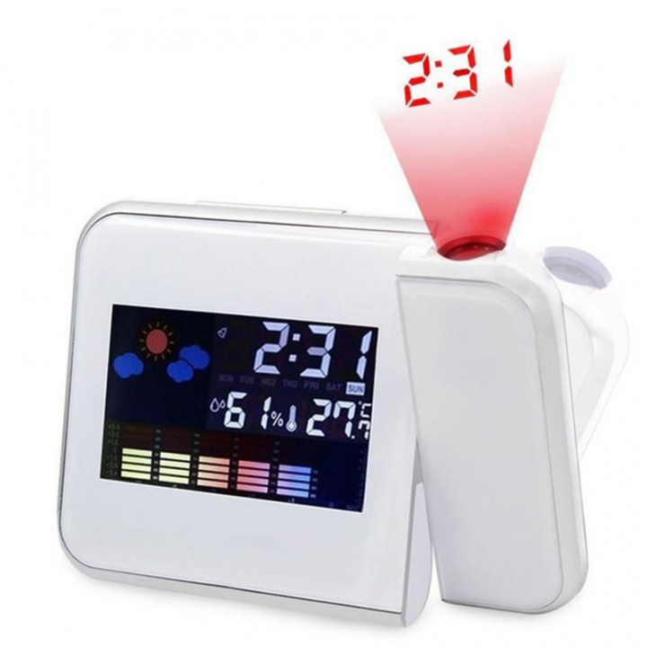 Wekker en weerstation met projectie, wit in de groep HUISHOUDEN & TUIN / Horloges & Tellers / Wekkers bij TP E-commerce Nordic AB (38-83632)
