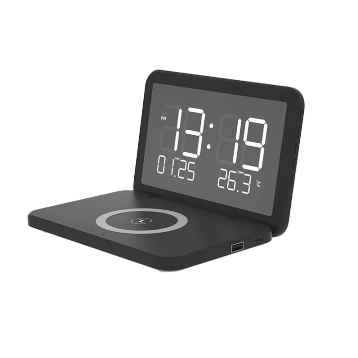 Digitale Wekker & Thermometer met QI opladen in de groep HUISHOUDEN & TUIN / Horloges & Tellers / Wekkers bij TP E-commerce Nordic AB (38-83636)