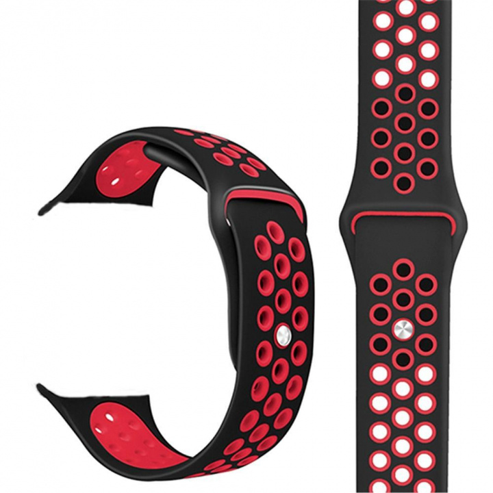 Sportieve siliconen horlogeband compatibel met Apple Watch, 42/44 mm, zwart en rood in de groep SPORT, VRIJE TIJD & HOBBY / Smartwatch & Activiteitsmeters / Accessoires bij TP E-commerce Nordic AB (38-83696)