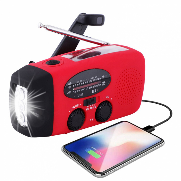 Dynamo radio met LED-lamp - FM-radio, Zonnepaneel, USB, Rood in de groep HOME ELECTRONICS / Audio & Beeld / Thuisbioscoop, Hifi en Draagbaar / Radio & Wekkers / Draadloze audiozender bij TP E-commerce Nordic AB (38-83768)