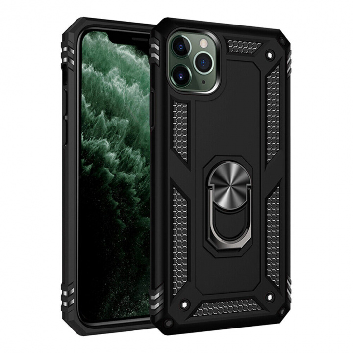 Mobile cover for iPhone 15 Pro with ring holder, Black in de groep SMARTPHONE & TABLETS / Mobielbescherming / Apple / iPhone 15 bij TP E-commerce Nordic AB (38-84278)