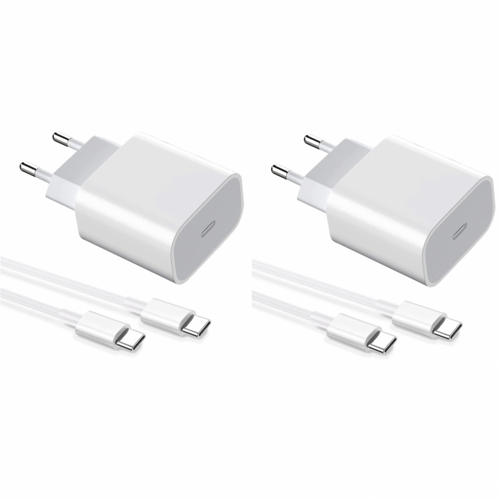 2-pack oplader voor iPhone 15 / Android 20W met USB-C naar USB-C - Snelle oplader in de groep SMARTPHONE & TABLETS / Opladers & Kabels / Wandoplader / Wandoplader Type C bij TP E-commerce Nordic AB (38-84295)