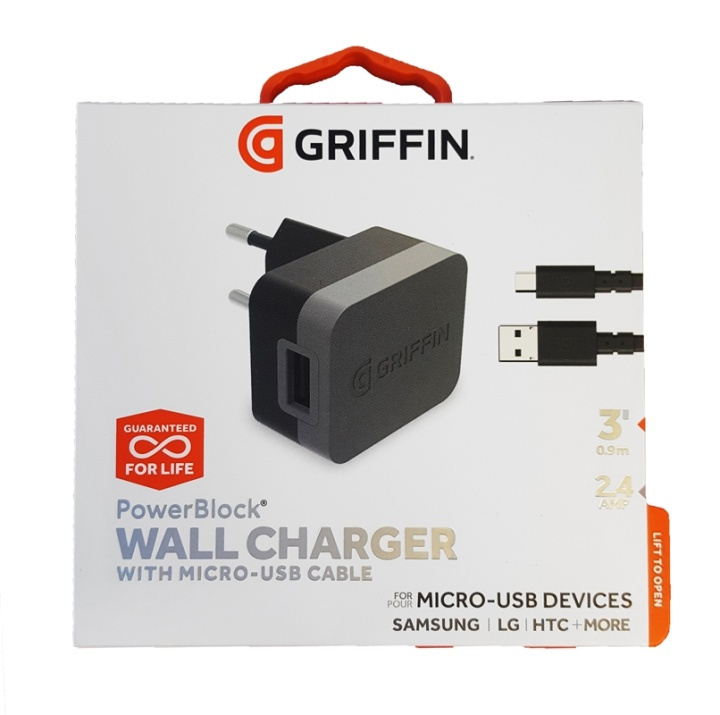Griffin Universal Väggladdare med Micro-USB kabel, 2.4 AMP in de groep SMARTPHONE & TABLETS / Opladers & Kabels / Wandoplader / Wandoplader microUSB bij TP E-commerce Nordic AB (38-84562)