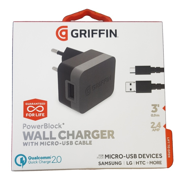 Griffin USB, Universal väggladdare, Micro USB kabel, 2.4AMP in de groep SMARTPHONE & TABLETS / Opladers & Kabels / Wandoplader / Wandoplader microUSB bij TP E-commerce Nordic AB (38-84563)