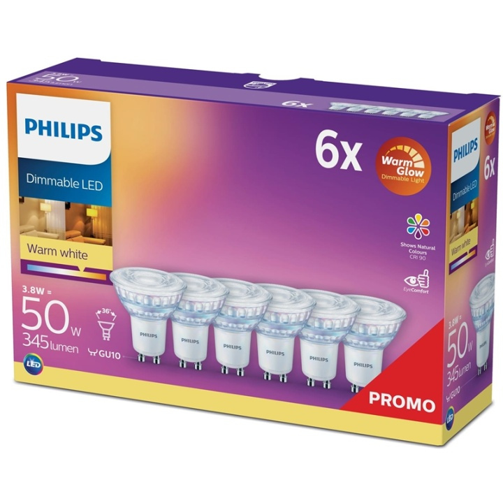 Philips 6-p LED GU10 50W WarmGlow Dim in de groep HOME ELECTRONICS / Verlichting / LED-lampen bij TP E-commerce Nordic AB (38-84905)