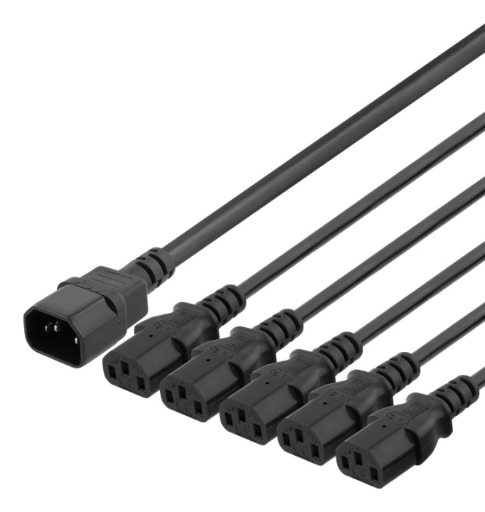 DELTACO IEC C14 to 5x IEC C13 Power cable, 2m, 10A/250V, Y-Splitter, b in de groep COMPUTERS & RANDAPPARATUUR / Computerkabels / Elektrische kabels bij TP E-commerce Nordic AB (38-85765)