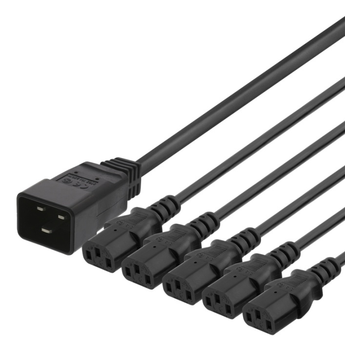DELTACO IEC C20 to 5x IEC C13 Power cable, 1m, 16A/250V, Y-Splitter, b in de groep COMPUTERS & RANDAPPARATUUR / Computerkabels / Elektrische kabels bij TP E-commerce Nordic AB (38-85767)