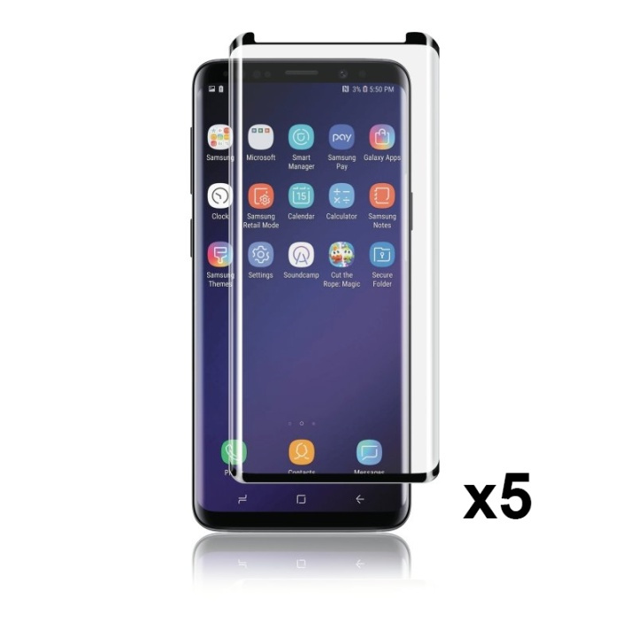 Panzer Samsung S9+, 5-pack, gebogen glas, 9H, zwart in de groep SMARTPHONE & TABLETS / Mobielbescherming / Samsung bij TP E-commerce Nordic AB (38-86303PKT1)