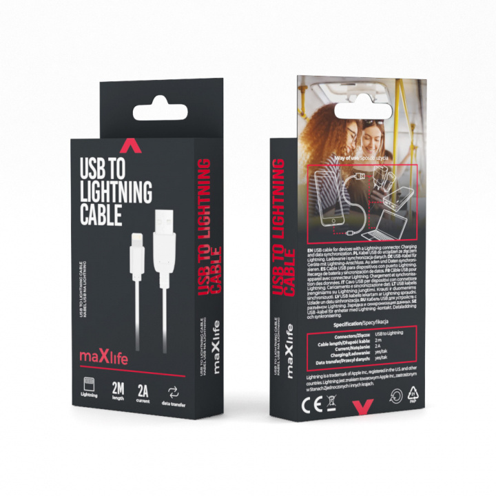 Maxlife kabel USB - Lightning 2,0 m 2A, Wit in de groep SMARTPHONE & TABLETS / Opladers & Kabels / Kabels / Kabels Lightning bij TP E-commerce Nordic AB (38-86908)