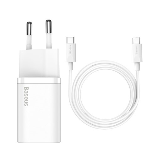 Baseus väggladdare Super Si PD 25W 1x USBC + USB-C - USB-C kabel, Vit in de groep COMPUTERS & RANDAPPARATUUR / Computerkabels / USB / USB-C bij TP E-commerce Nordic AB (38-86934)