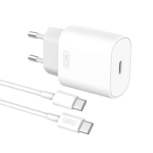 XO väggladdare L91 PD 25W 1x USB-C + USB-C-kabel, Vit in de groep SMARTPHONE & TABLETS / Opladers & Kabels / Wandoplader / Wandoplader Type C bij TP E-commerce Nordic AB (38-86987)