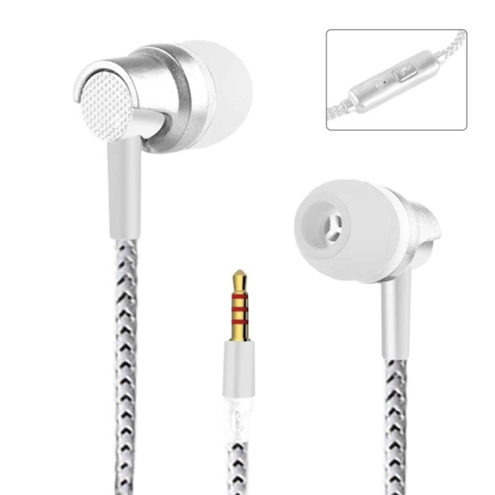 Hörlurar In-Ear med tygkabel, Silver in de groep HOME ELECTRONICS / Audio & Beeld / Koptelefoon & Accessoires / Koptelefoon bij TP E-commerce Nordic AB (38-88432)