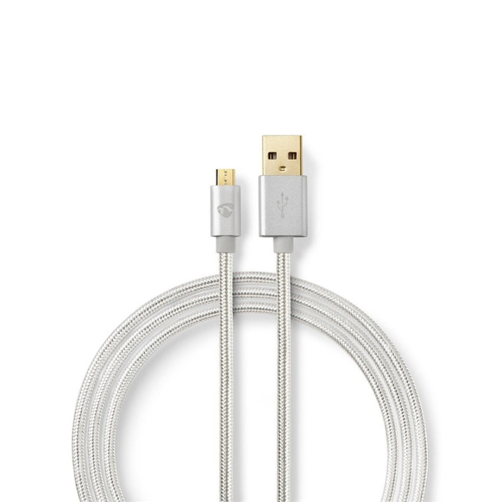 Nedis USB-Kabel | USB 2.0 | USB-A Male | USB Micro-B Male | 15 W | 480 Mbps | Verguld | 2.00 m | Rond | Gevlochten / Nylon | Aluminium | Cover Window Box in de groep SMARTPHONE & TABLETS / Opladers & Kabels / Kabels / Kabels microUSB bij TP E-commerce Nordic AB (38-90108)
