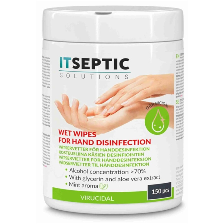ITSEPTIC Hand Disinfection Wet Wipes Large >70% Alcohol 12x24cm 150 pcs. in de groep HUISHOUDEN & TUIN / Schoonmaakproducten / Oppervlakte desinfectie bij TP E-commerce Nordic AB (38-90860)