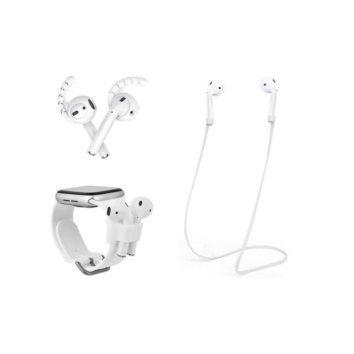 NORTH Airpods Sport Kit Silicone Eartips Neckstrap Watchbandholder White in de groep HOME ELECTRONICS / Audio & Beeld / Koptelefoon & Accessoires / Accessoires bij TP E-commerce Nordic AB (38-91017)