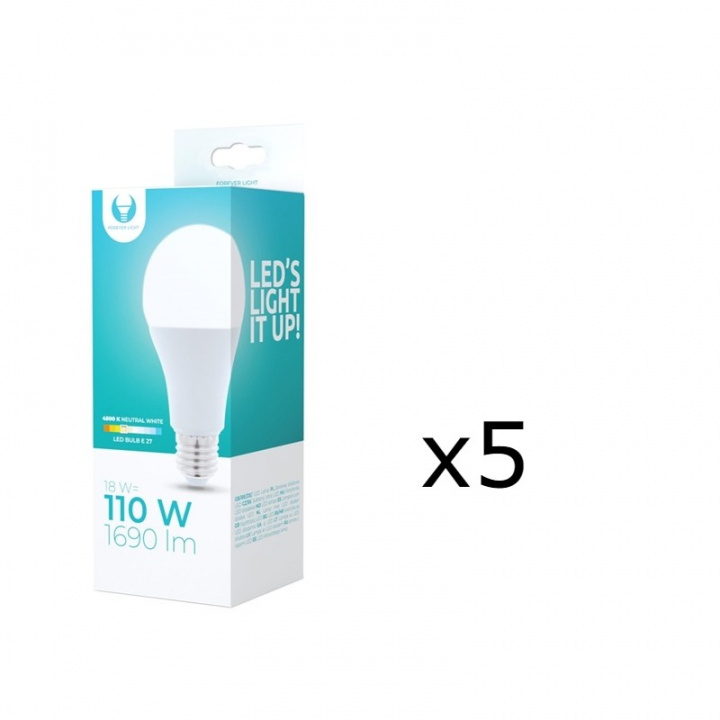 LED Lamp E27, A65, 18W, 230V, 4500K 5-pack, Wit neutraal in de groep HOME ELECTRONICS / Verlichting / LED-lampen bij TP E-commerce Nordic AB (38-92752-PKT05)