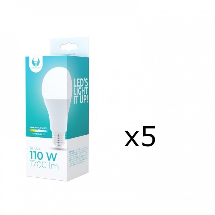 LED lamp E27, A65, 18W, 230V, 6000K 5-pack, Koel wit in de groep HOME ELECTRONICS / Verlichting / LED-lampen bij TP E-commerce Nordic AB (38-92753-PKT05)