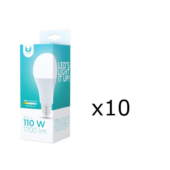 LED lamp E27, A65, 18W, 230V, 6000K 10-pack, Koel wit in de groep HOME ELECTRONICS / Verlichting / LED-lampen bij TP E-commerce Nordic AB (38-92753-PKT10)