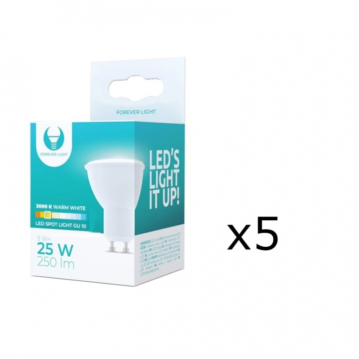 LED Lamp GU10 3W 230V 3000K, 5-pak, Warm wit in de groep HOME ELECTRONICS / Verlichting / LED-lampen bij TP E-commerce Nordic AB (38-92756-PKT05)