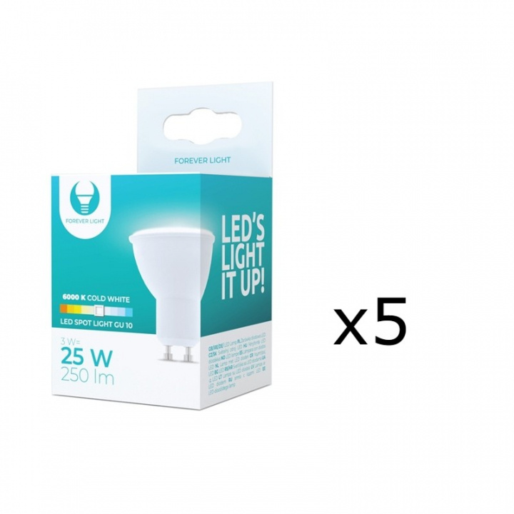 LED Lamp GU10, 3W, 230V, 6000K, 5-pak, Koel wit in de groep HOME ELECTRONICS / Verlichting / LED-lampen bij TP E-commerce Nordic AB (38-92758-PKT05)