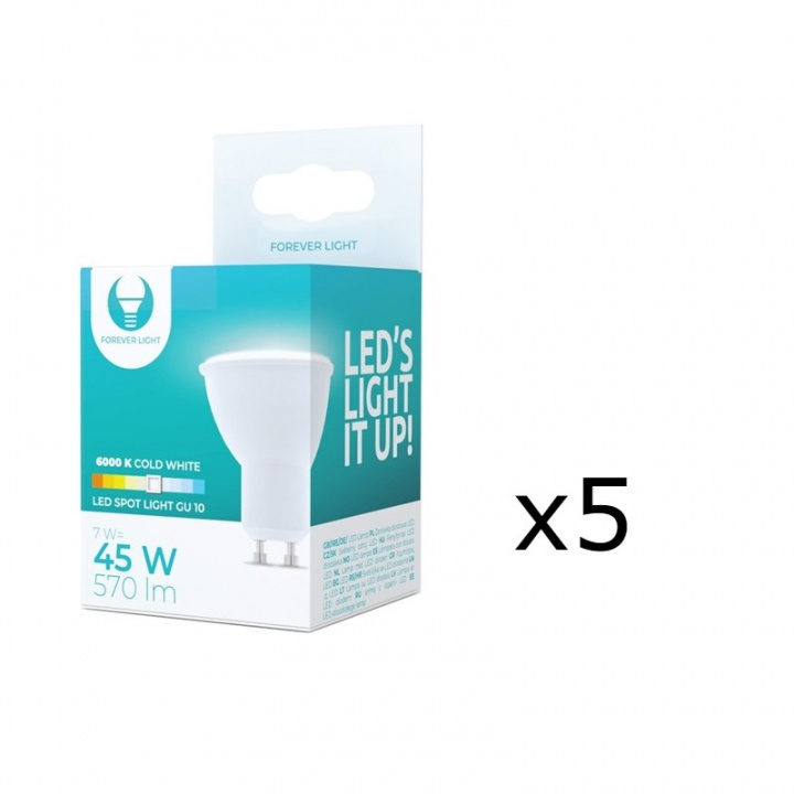 LED Lamp GU10, 7W, 230V, 6000K, 5-pak, Koel wit in de groep HOME ELECTRONICS / Verlichting / LED-lampen bij TP E-commerce Nordic AB (38-92761-PKT05)