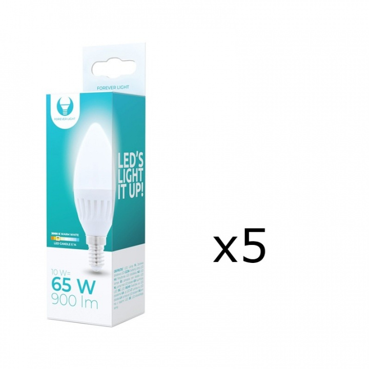 LED Lamp E14, C37, 10W, 230V, 3000K, Keramisch 5-pack, Warm wit in de groep HOME ELECTRONICS / Verlichting / LED-lampen bij TP E-commerce Nordic AB (38-92762-PKT05)