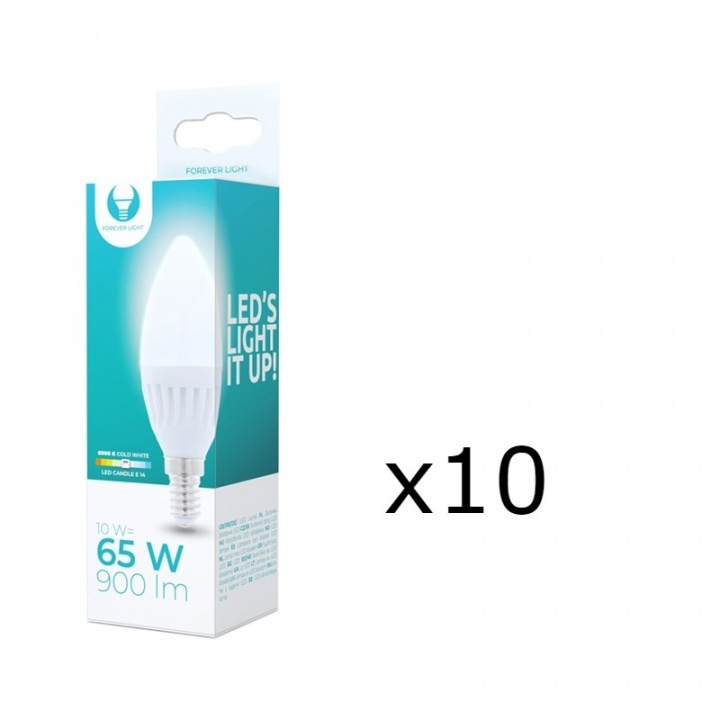 LED-Lampa E14, C37, 10W, 230V, 6000K, Keramisk, 10-pack, Kallvitt in de groep HOME ELECTRONICS / Verlichting / LED-lampen bij TP E-commerce Nordic AB (38-92764-PKT10)