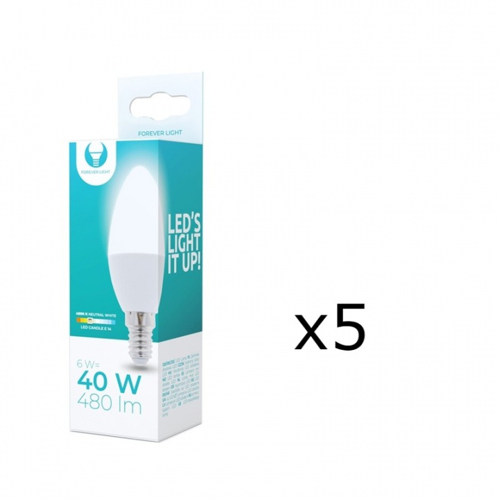 LED-Lampa E14, C37, 6W, 230V, 4500K 5-pack, Vit neutral in de groep HOME ELECTRONICS / Verlichting / LED-lampen bij TP E-commerce Nordic AB (38-92766-PKT05)