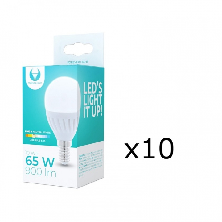 LED-Lampa E14, G45, 10W, 230V, 4500K, Keramisk, 10-pack, Vit neutral in de groep HOME ELECTRONICS / Verlichting / LED-lampen bij TP E-commerce Nordic AB (38-92768-PKT10)