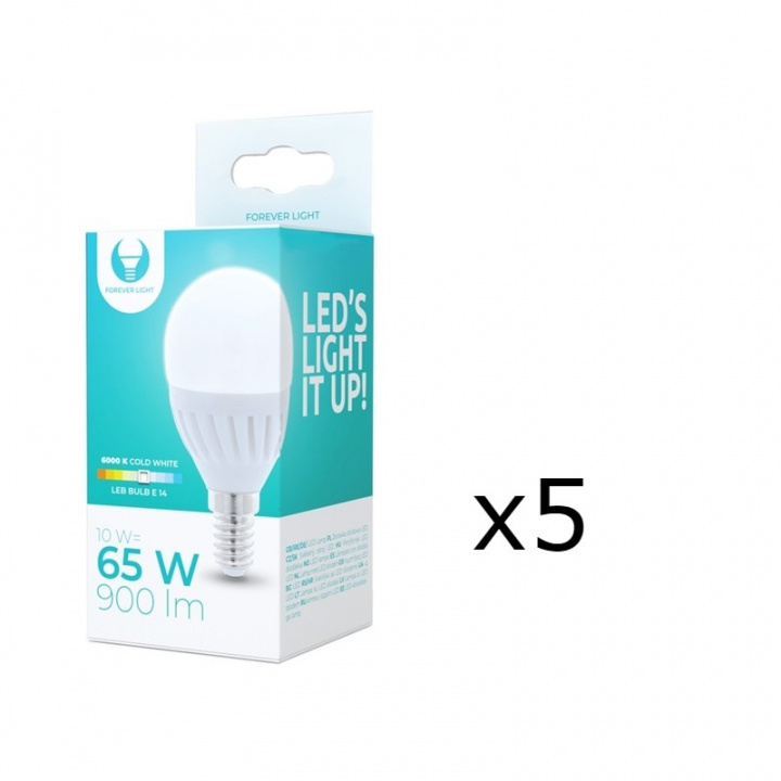 LED-Lampa E14, G45, 10W, 230V, 6000K, Keramisk 5-pack, Kallvitt in de groep HOME ELECTRONICS / Verlichting / LED-lampen bij TP E-commerce Nordic AB (38-92769-PKT05)