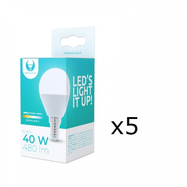 LED-lamp E14, G45, 6W, 3000K 5-pack, Warm wit in de groep HOME ELECTRONICS / Verlichting / LED-lampen bij TP E-commerce Nordic AB (38-92771-PKT05)