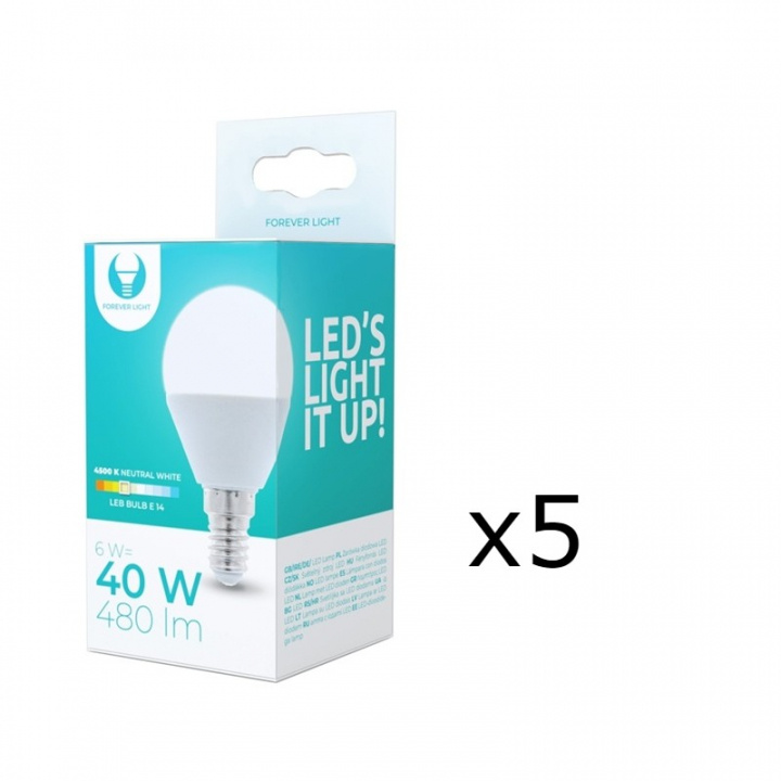 LED-lamp E14, G45, 6W, 4500K 5-pack, Wit neutraal in de groep HOME ELECTRONICS / Verlichting / LED-lampen bij TP E-commerce Nordic AB (38-92772-PKT05)